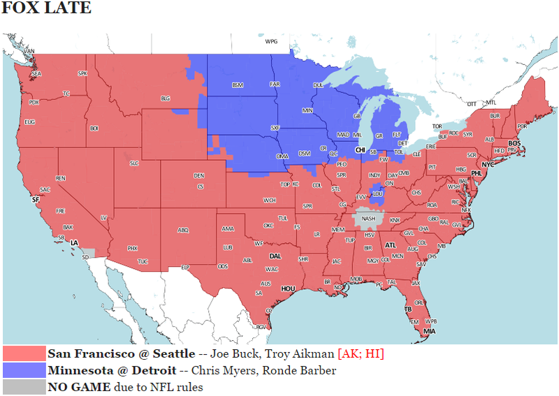 Illustration for article titled Your NFL Week 15 Viewing Maps